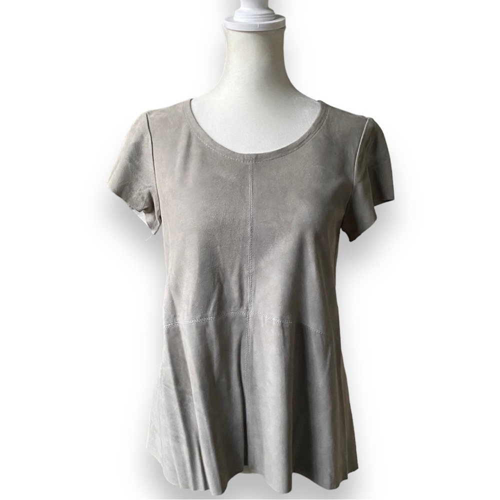 MUUBAA Sean Suede T-Shirt in Mist | Size 6